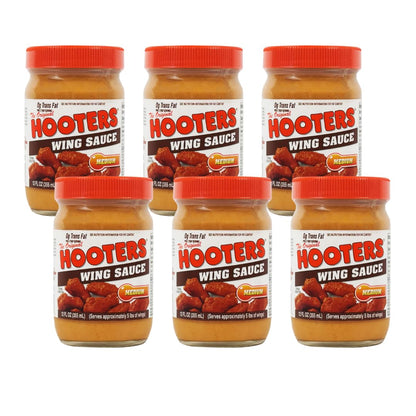 The Original Hooters Medium Wing Sauce - Restaurant-Quality Flavor - Ideal for Chicken Wings, Ribs, and Seafood (6 Pack)