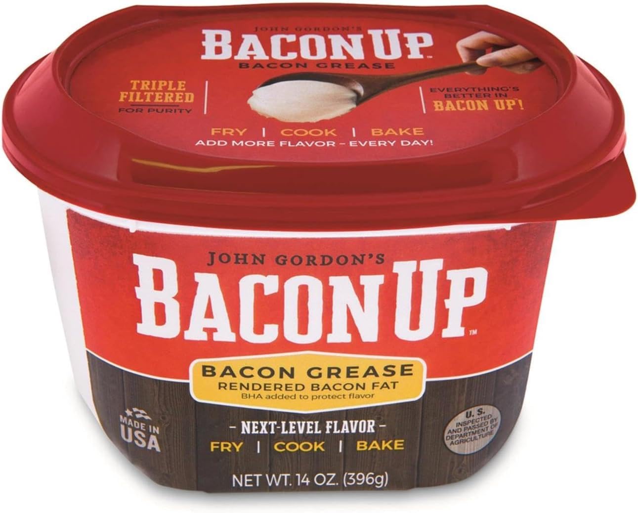 Bacon Up Bacon Grease Rendered Bacon Fat For Frying, Cooking, Baking, 14 Ounces