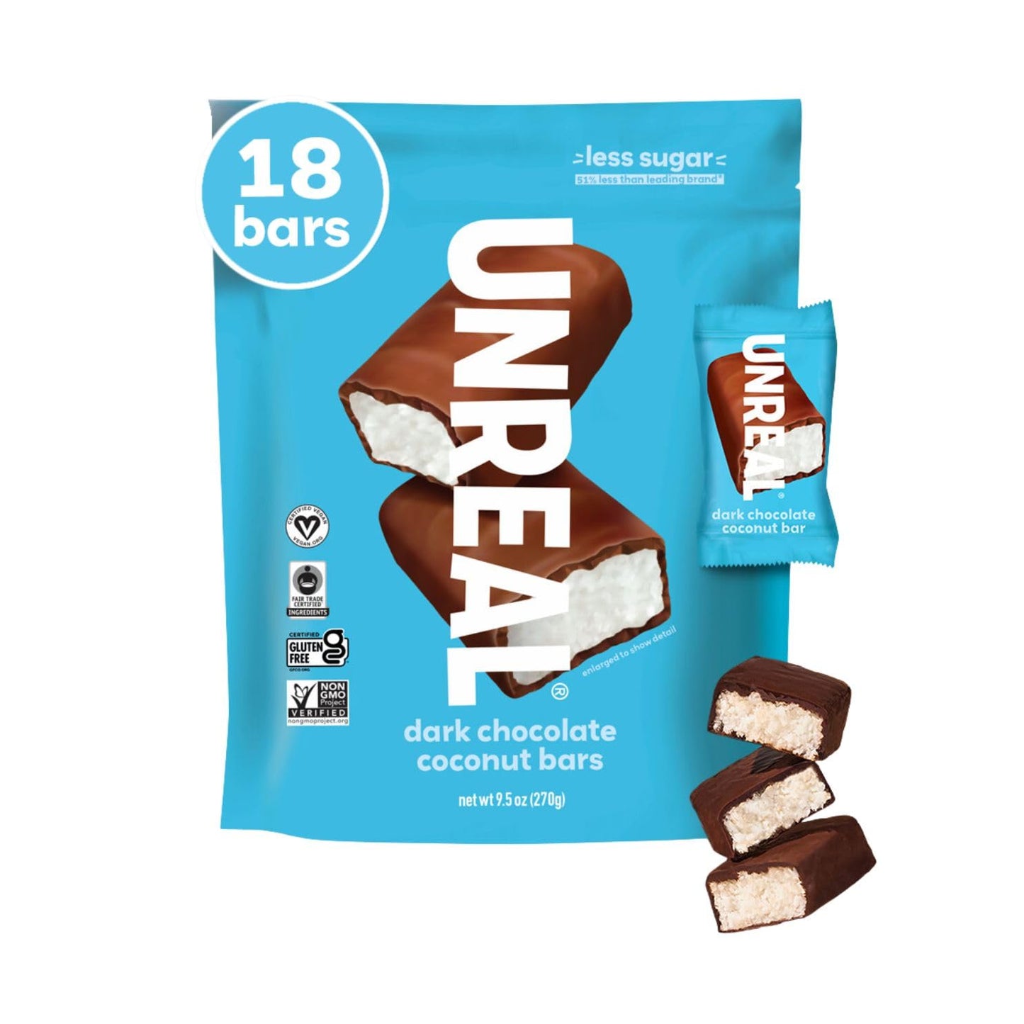 Unreal Dark Chocolate Coconut Bars (Value Size Bag) | Vegan, 3G Sugar, & 3 Simple Ingredients | Non-Gmo, Gluten Free, & Fair Tra