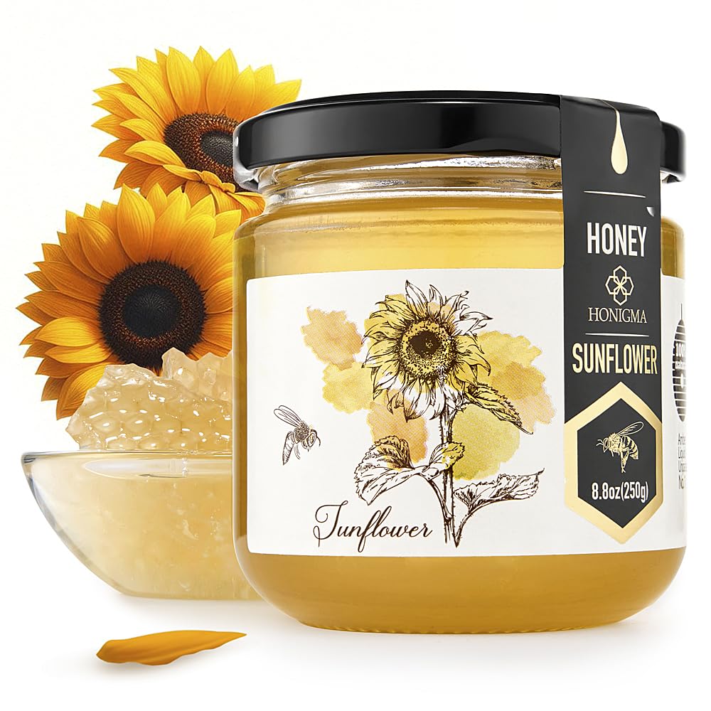 HONIGMA Raw Sunflower Honey, 100% Pure, Unpasteurized, Unfiltered, 250g (8.8oz)