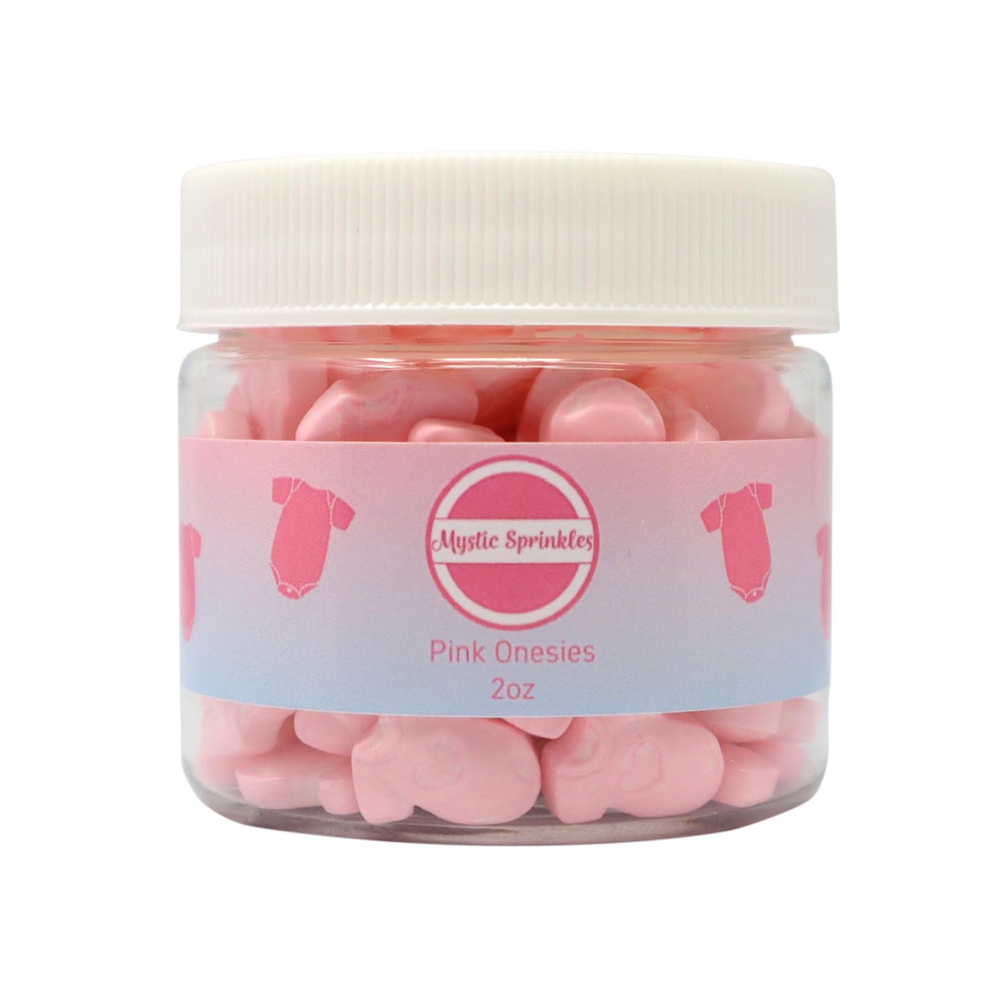 Mystic Sprinkles Baby Shower Themed Candy Shapes Sprinkles (Pink Onesies, 2Oz Jar)
