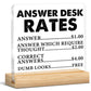 Funny Team Office Decor Gifts, Answer Desk Rates Desk Sign Cubicle Decor, Gag Gift Humorous Sarcastic Gifts for Coworker Teammat