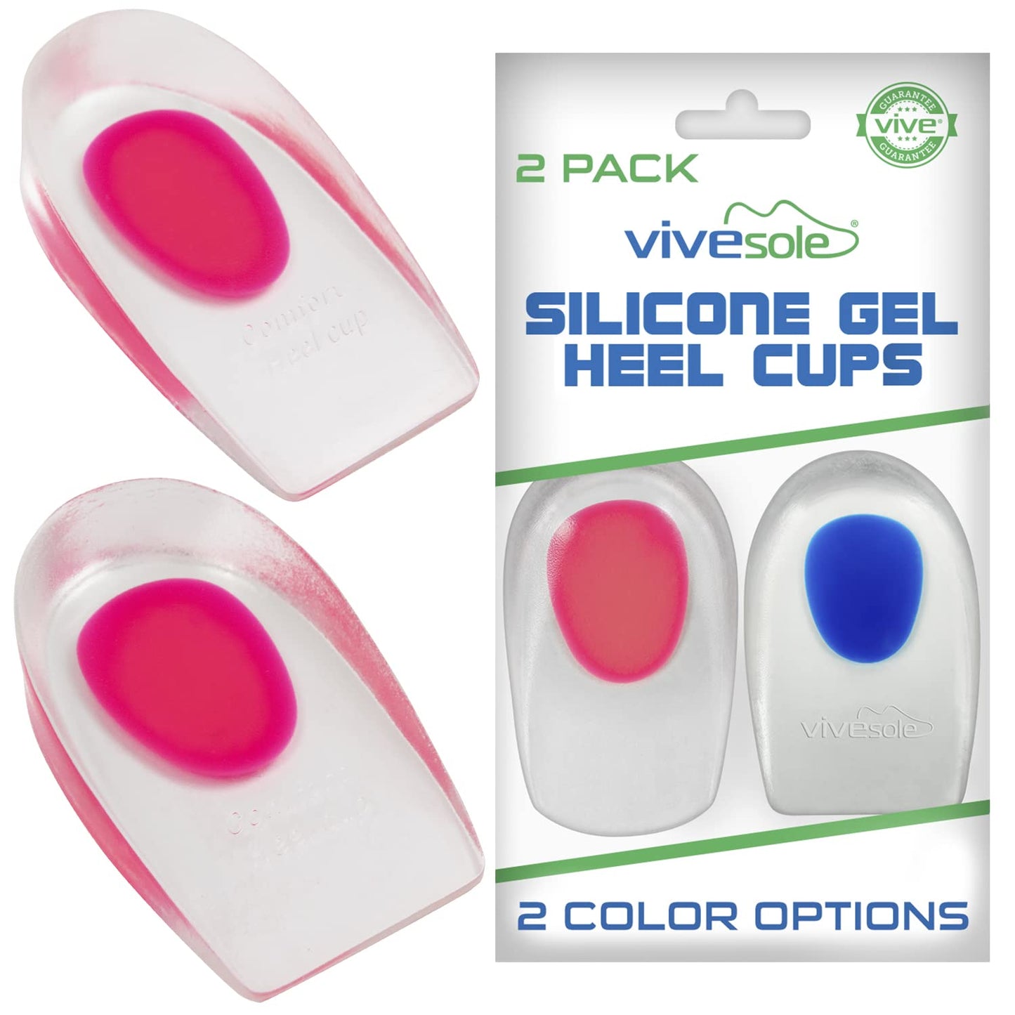 Vivesole Gel Heel Cups For Pain, Plantar Fasciitis (Pair) - Silicone Insert Pads For Relief, Heel Spurs, Shoes, Achilles Treatme