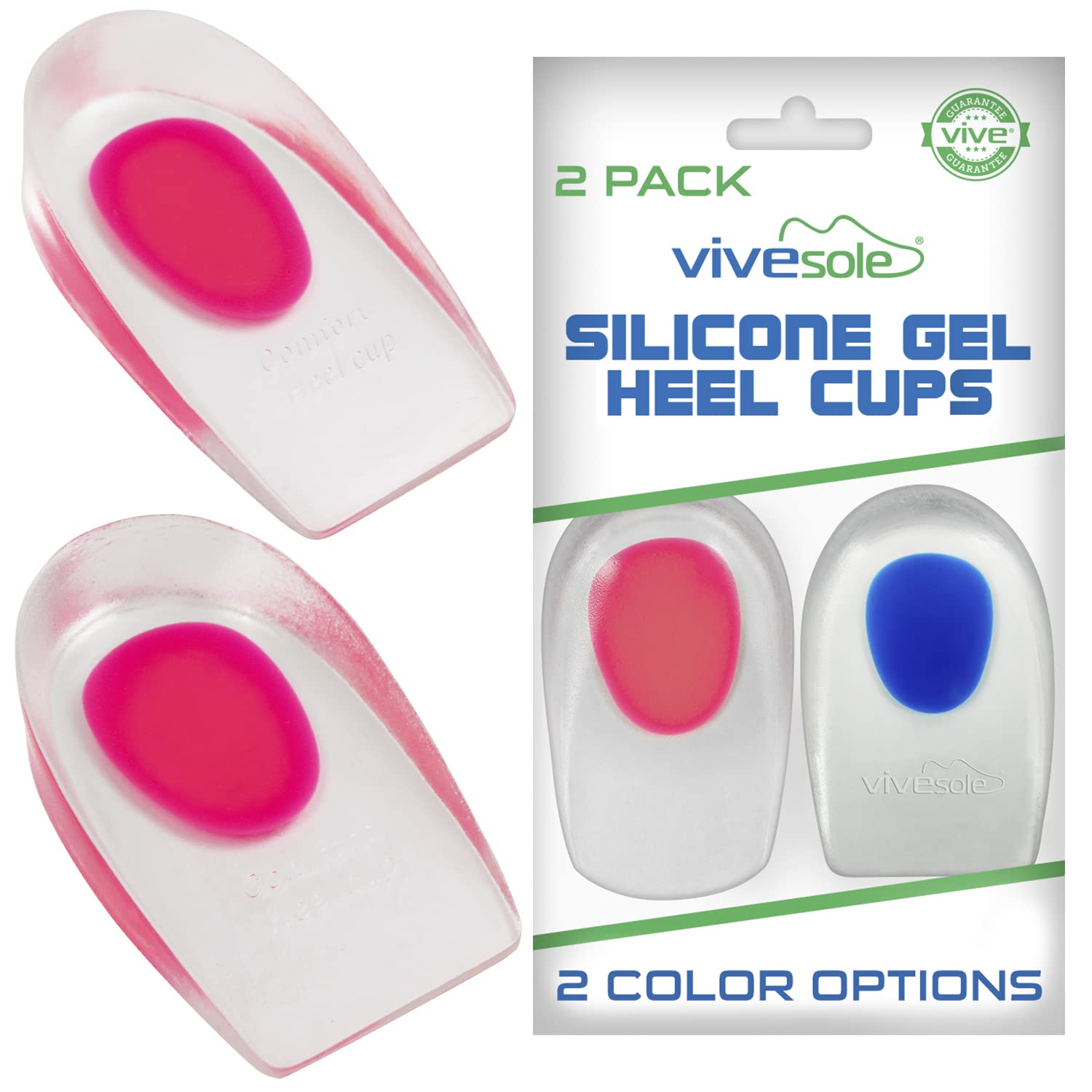 Vivesole Gel Heel Cups For Pain, Plantar Fasciitis (Pair) - Silicone Insert Pads For Relief, Heel Spurs, Shoes, Achilles Treatme