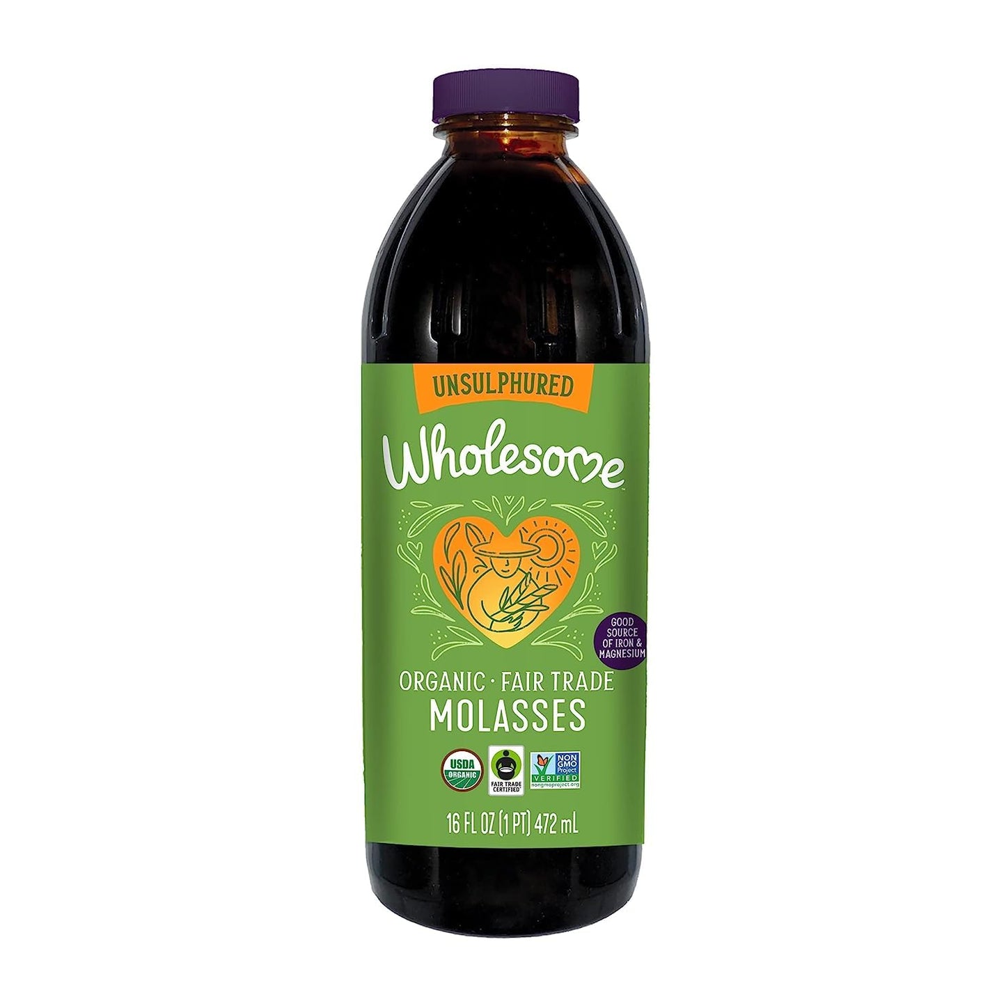 Wholesome Sweeteners 16-Ounces Organic Molasses, Fair Trade, Non GMO, Gluten Free & Vegan, Perfect for cookies, glazing and more