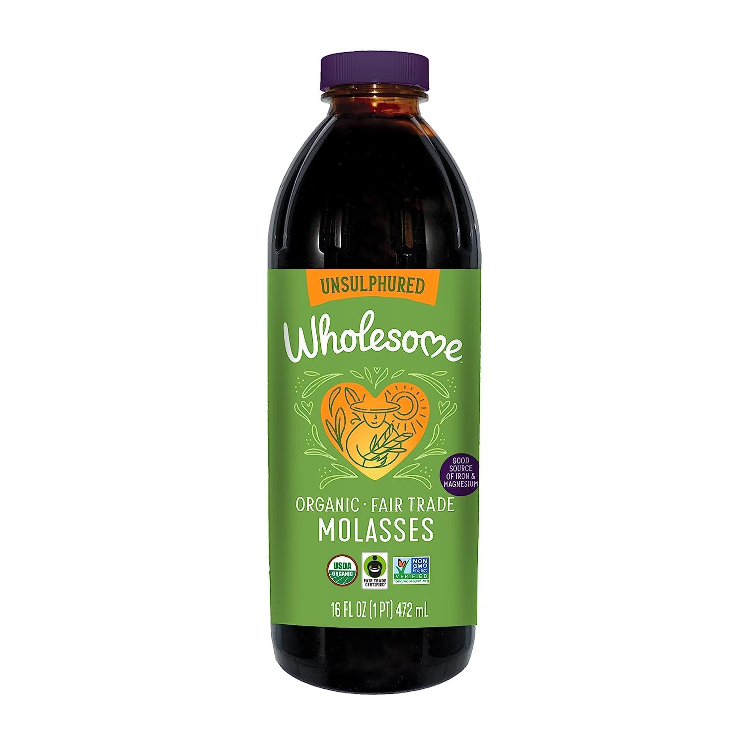 Wholesome Sweeteners 16-Ounces Organic Molasses, Fair Trade, Non GMO, Gluten Free & Vegan, Perfect for cookies, glazing and more