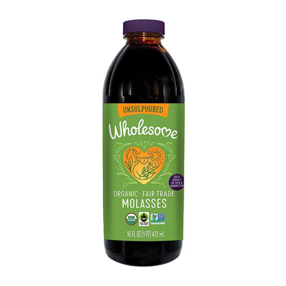 Wholesome Sweeteners 16-Ounces Organic Molasses, Fair Trade, Non GMO, Gluten Free & Vegan, Perfect for cookies, glazing and more