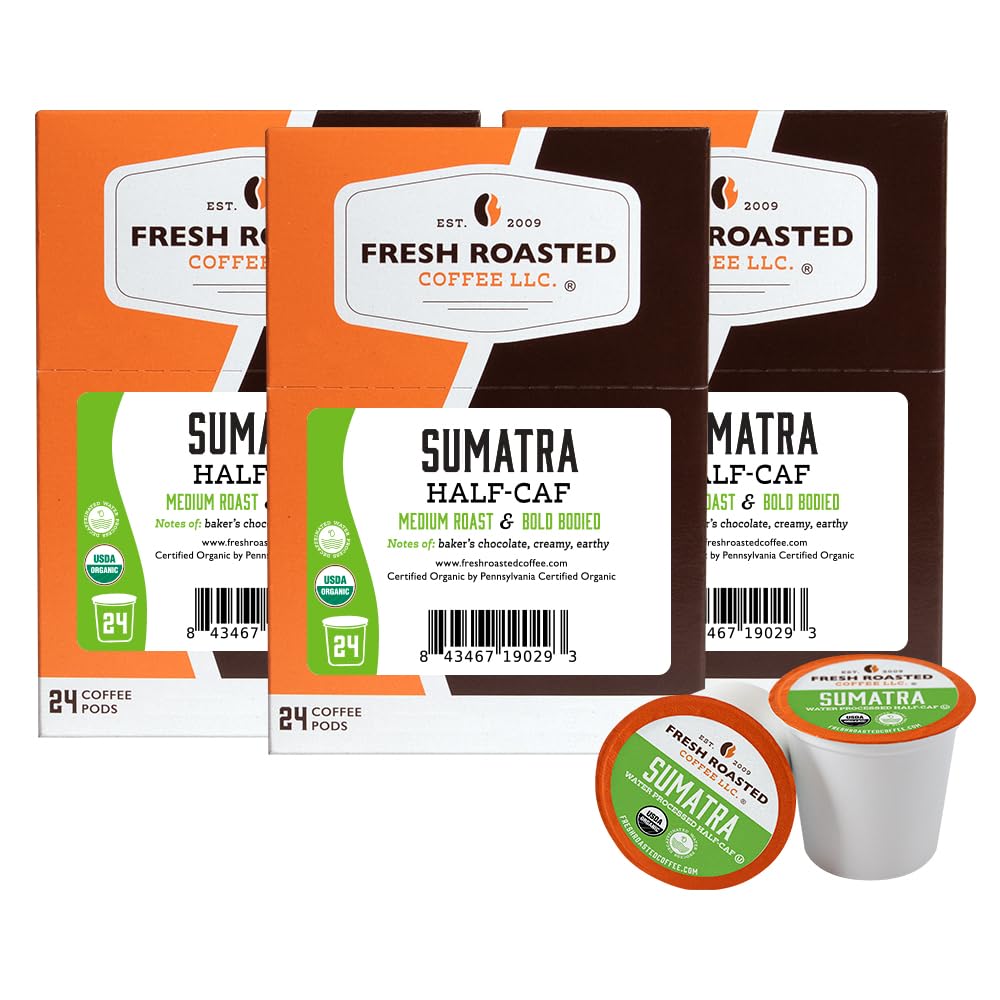 Fresh Roasted Coffee Organic Sumatra Half-Caf K-Cup Compatible 72 Pods