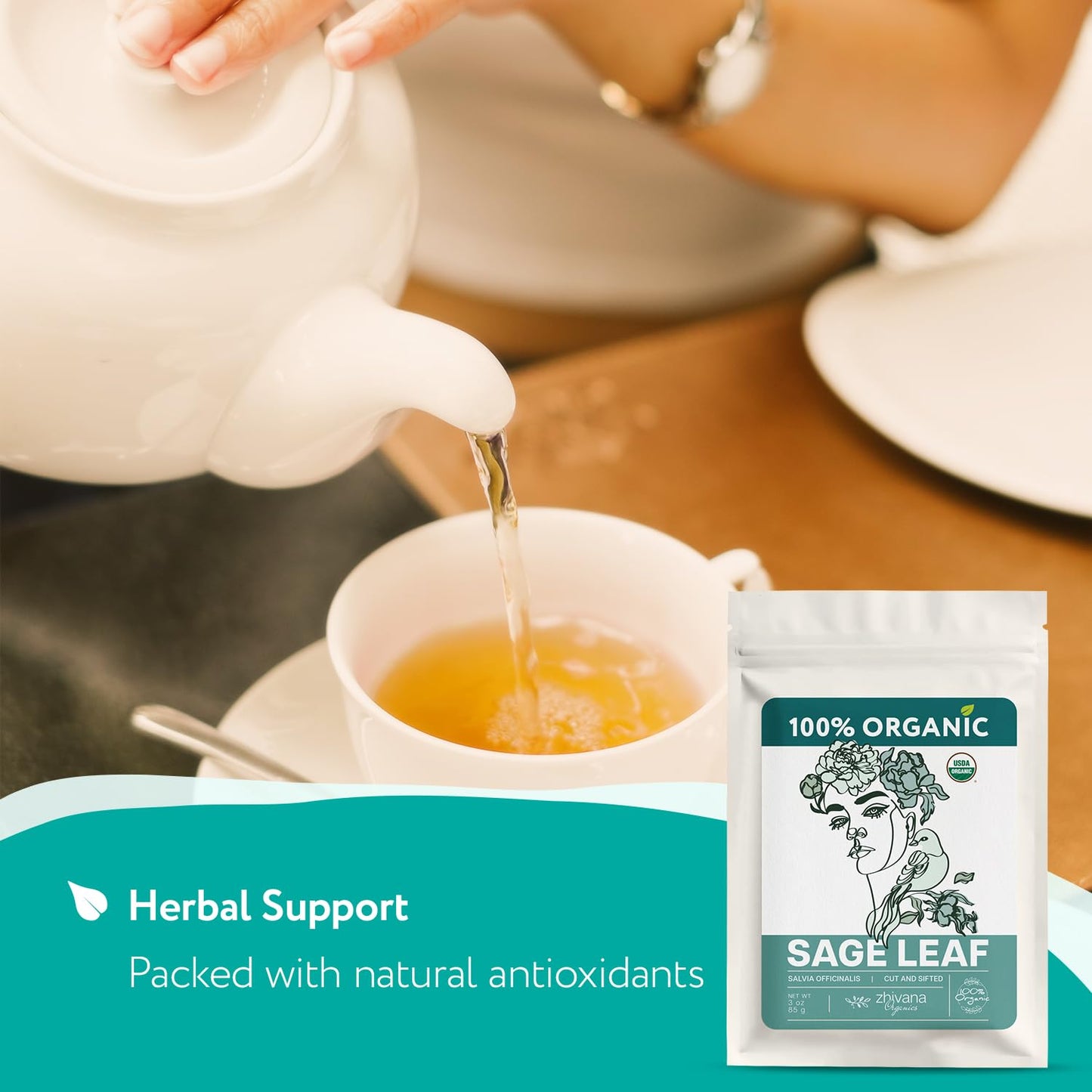 Organic Sage Leaves (4 oz.) - Sage Tea Loose Leaf (Salvia officinalis) - Salvia Tea for Mind & Body Wellness - Focus and Clarity