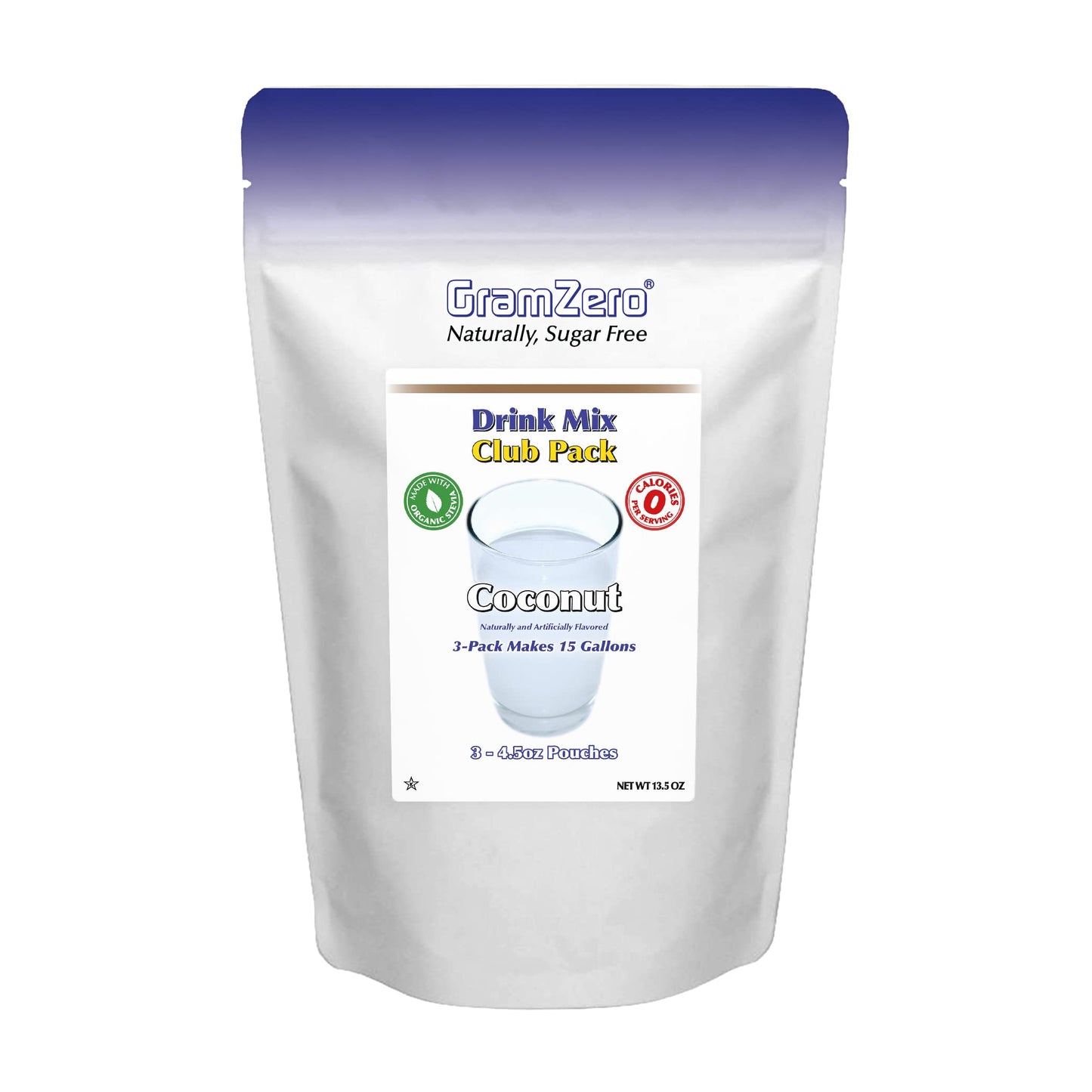 Gramzero Coconut Zero Calorie Sugar Free Drink Mix, Great For Nutrition Club Loaded Teas, Stevia Sweetened