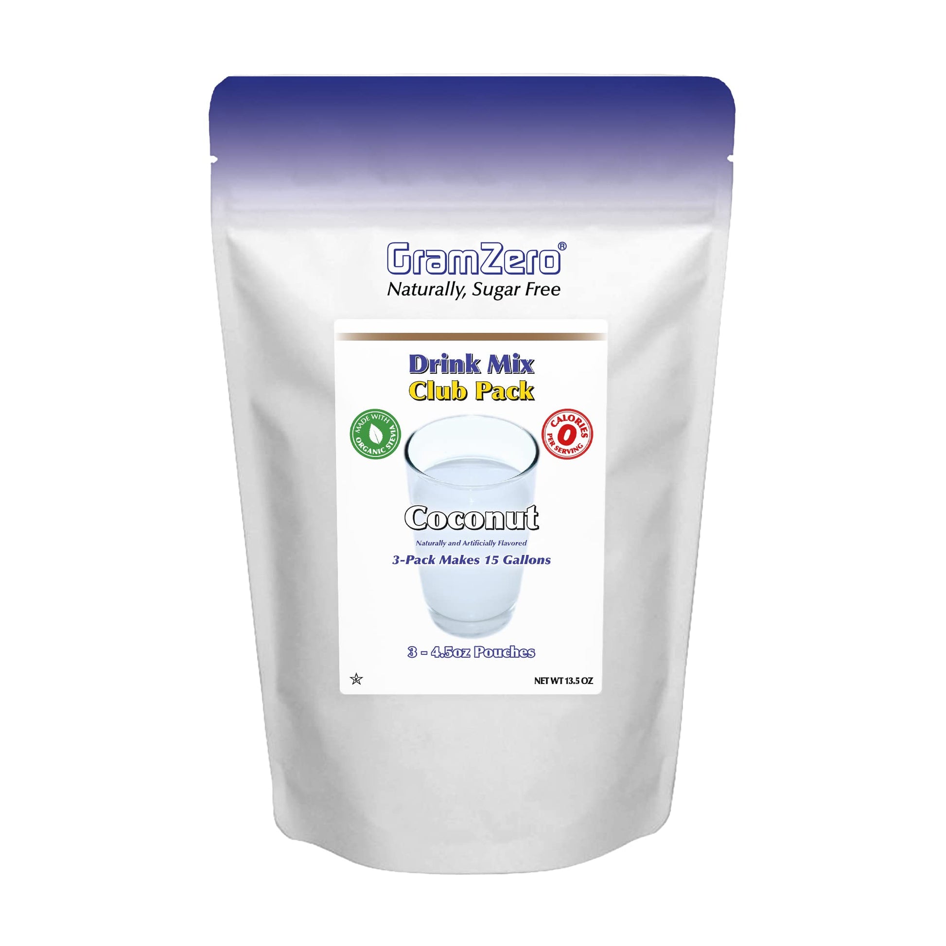 Gramzero Coconut Zero Calorie Sugar Free Drink Mix, Great For Nutrition Club Loaded Teas, Stevia Sweetened