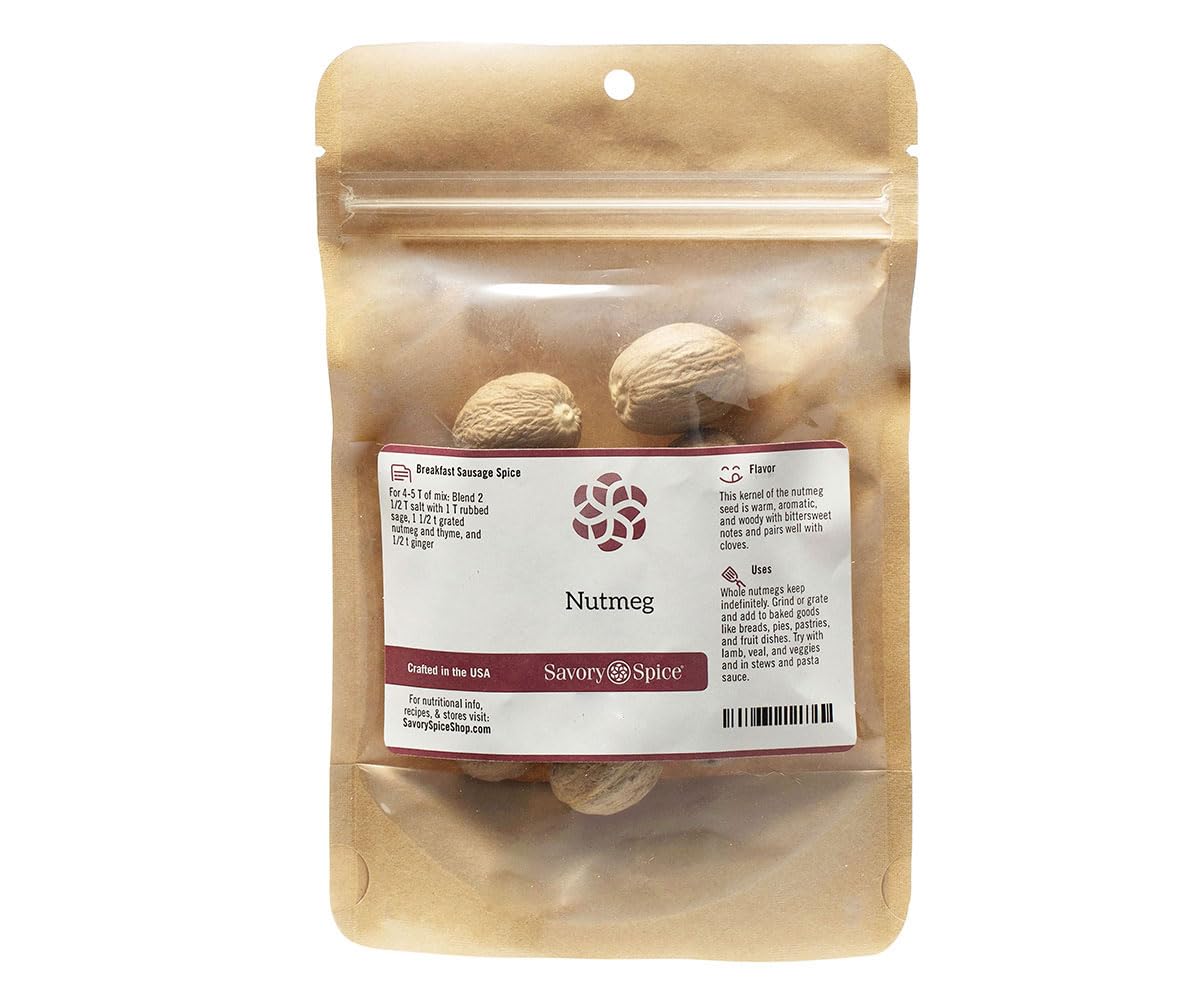 Savory Spice Whole Nutmeg - Fresh Whole Nutmeg From Grenada For Baking, Breads, Pies, Pastries, B  Chamel & Stews (5-Count)