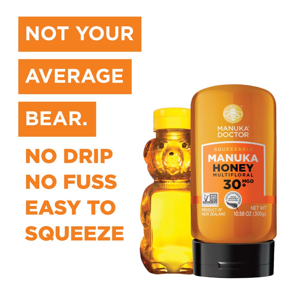 MANUKA DOCTOR - MGO 30+ SQUEEZY Manuka Honey Multifloral, 100% Pure New Zealand Honey. Certified. Guaranteed. RAW. Non-GMO (10.5