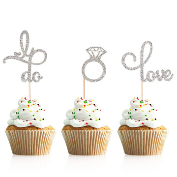 Donoter 48 Pcs Silver Glitter Diamond Ring Cupcake Toppers Love I Do Cake Picks For Wedding Engagement Party Decorations