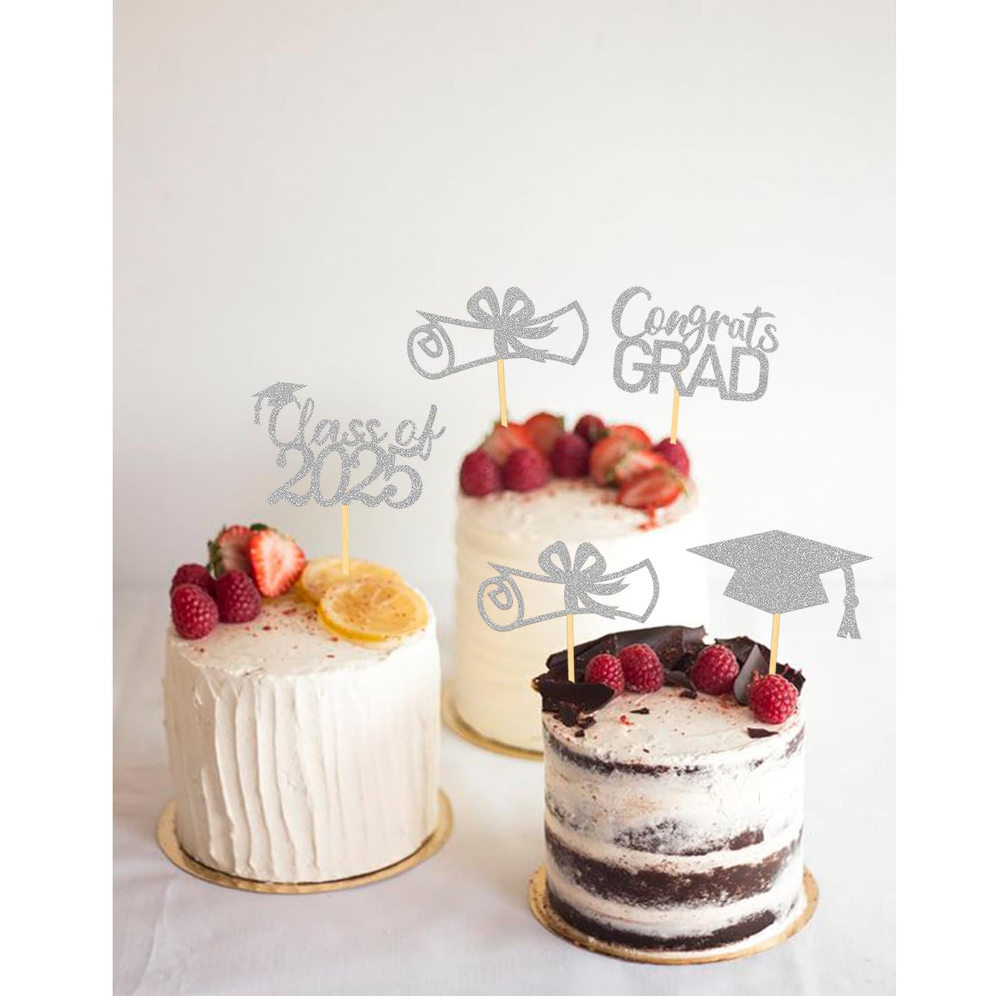 Moitkptt Graduation Cupcake Toppers, 24 Pcs, Class of 2025, Silver, Model fhsh003