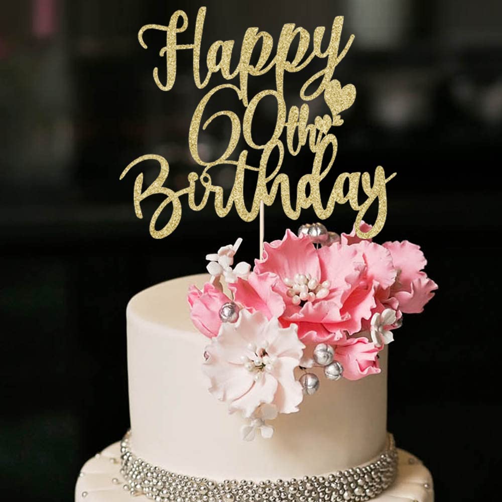 Yuinyo 60Th Handmade Glitter Happy Birthday Cake Topper, Cheers To 60Th Birthday Cake Bunting Decor,Birthday Party Decoration Su
