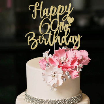 Yuinyo 60Th Handmade Glitter Happy Birthday Cake Topper, Cheers To 60Th Birthday Cake Bunting Decor,Birthday Party Decoration Su