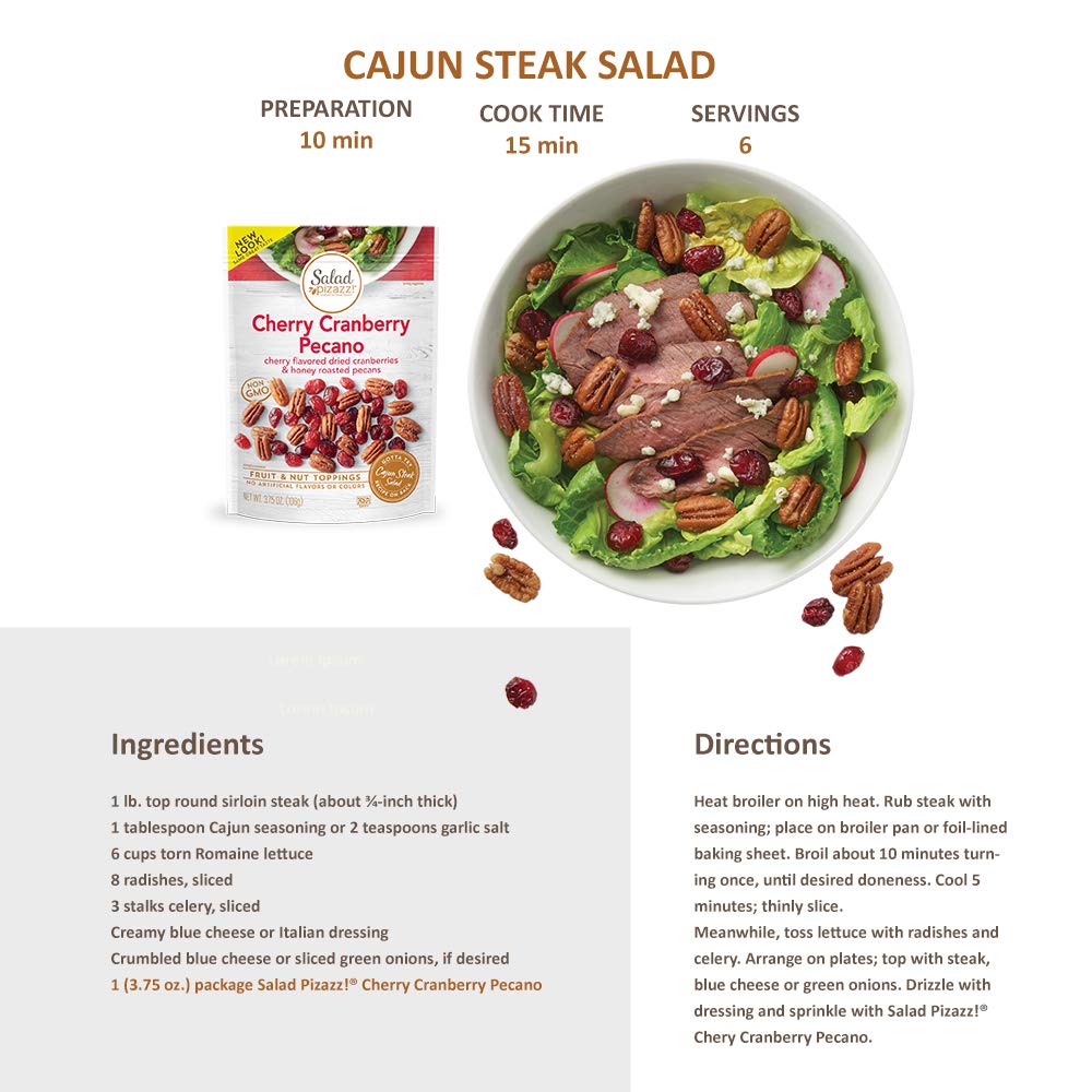 Salad Pizazz! | Dried Cherry Flavored Cranberries & Honey Roasted Pecans | Salad Topper, 3.75 Ounce (Pack Of 6)
