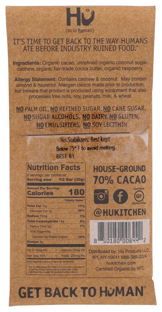 Hu Kitchen Organic Raspberry Cashew Butter Chocolate Bar, 2.1 Oz