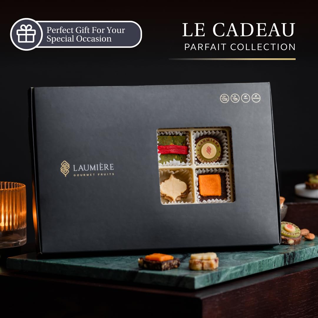 Laumiere Gourmet Fruits - Le Cadeau Parfait Collection Rectangle (24 Pcs) - Gift Dried Fruits And Nuts Basket - Gluten Free - No