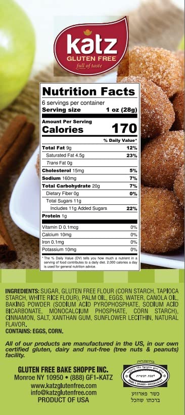 Katz Gluten Free Cinnamon Donut Holes | Dairy Free, Nut Free, Soy Free, Gluten Free | Kosher (1 Pack, 6 Ounce)