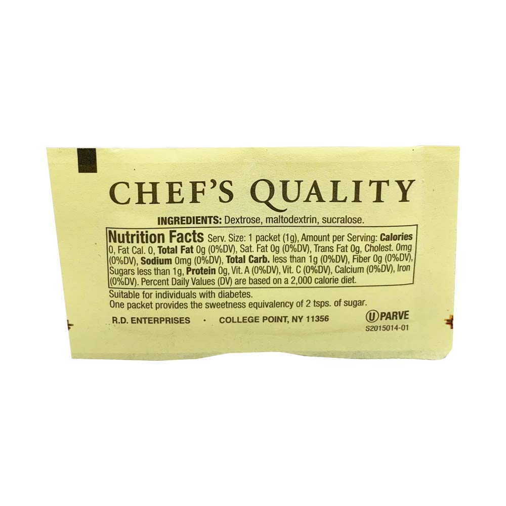 Chefs Quality Zero Calorie Sweetener, Sucarlose (Yellow), 1,000/1g packets