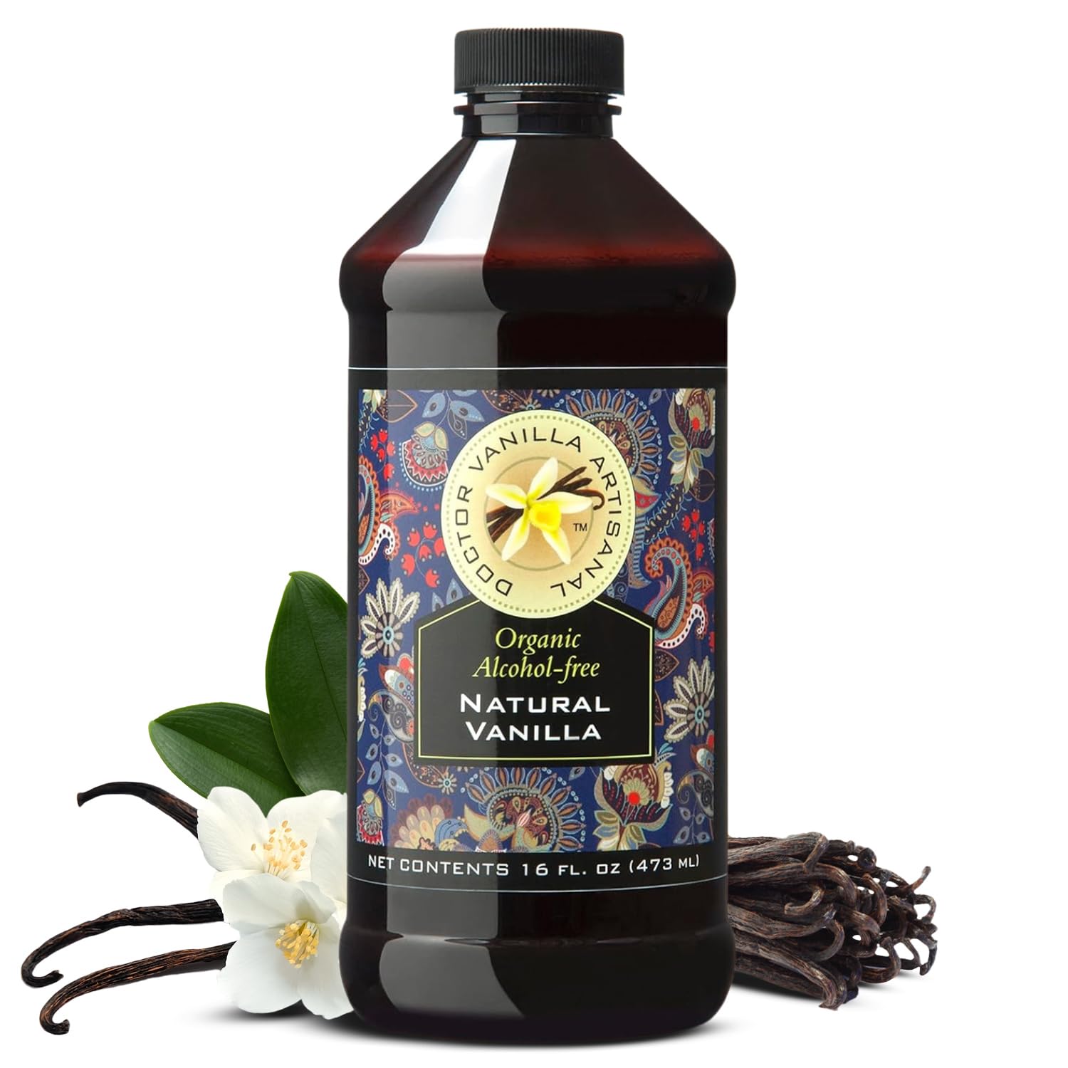 DOCTOR VANILLA ARTISANAL Organic Alcohol-Free Natural Vanilla Extract 16 oz Bottle