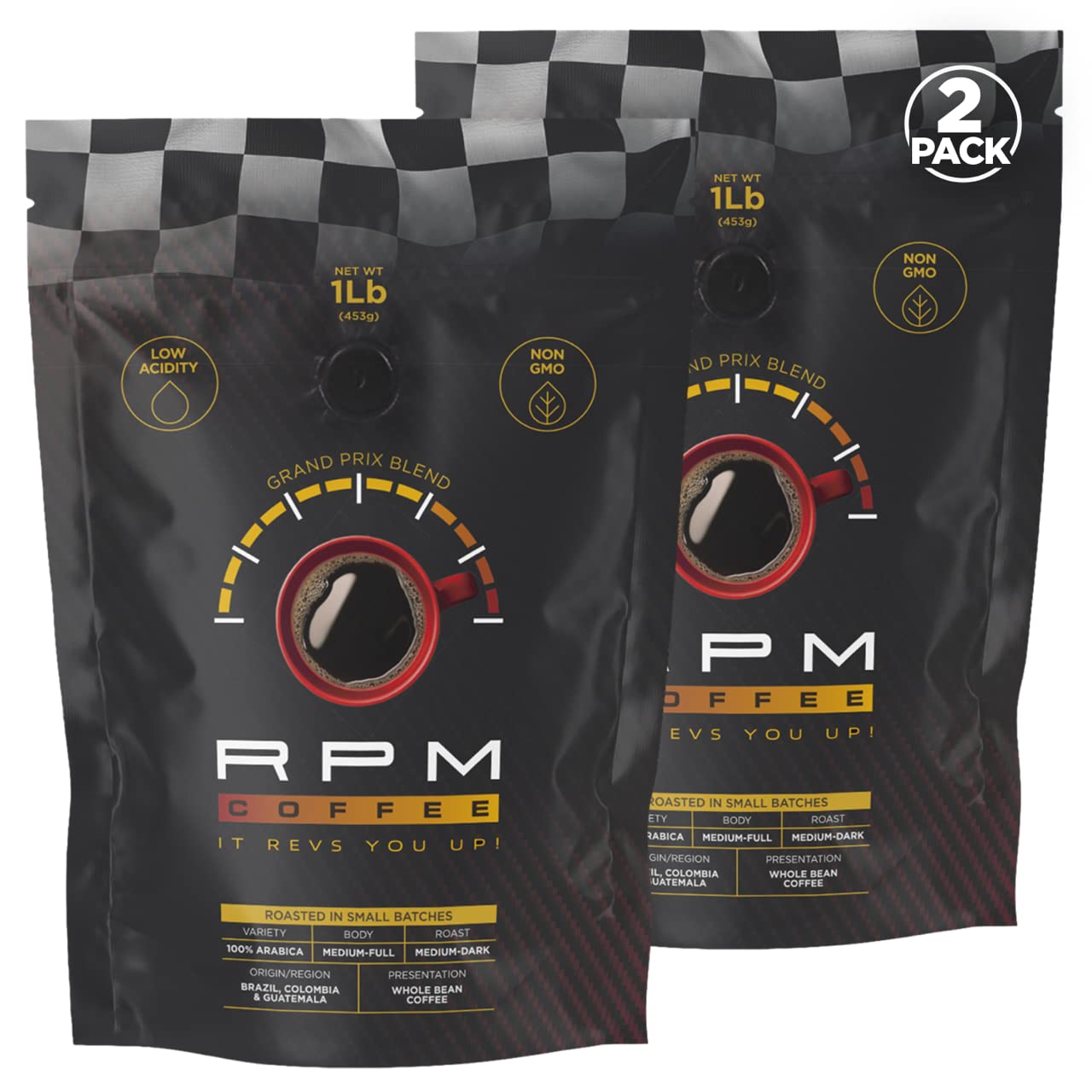 RPM COFFEE 2LB Grand Prix Premium Coffee, Medium-Dark Roast, 100% Arabica Beans, Low Acidity, 16 Ounce (Pack of 2)