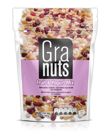 Granuts Fruit & Yogurt Mix Family Pack | Crispy, Yogurt-Covered Rice | Peanuts, Cranberries, & Pineapple | Delicious Snack | 6.3