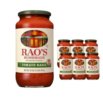 RaoS Homemade Tomato Basil Sauce  32Oz  Tomato Sauce  All Purpose  Keto Friendly Pasta Sauce  Top-Grade Quality  Tomatoes From Italy And Basil  Pack Of 6