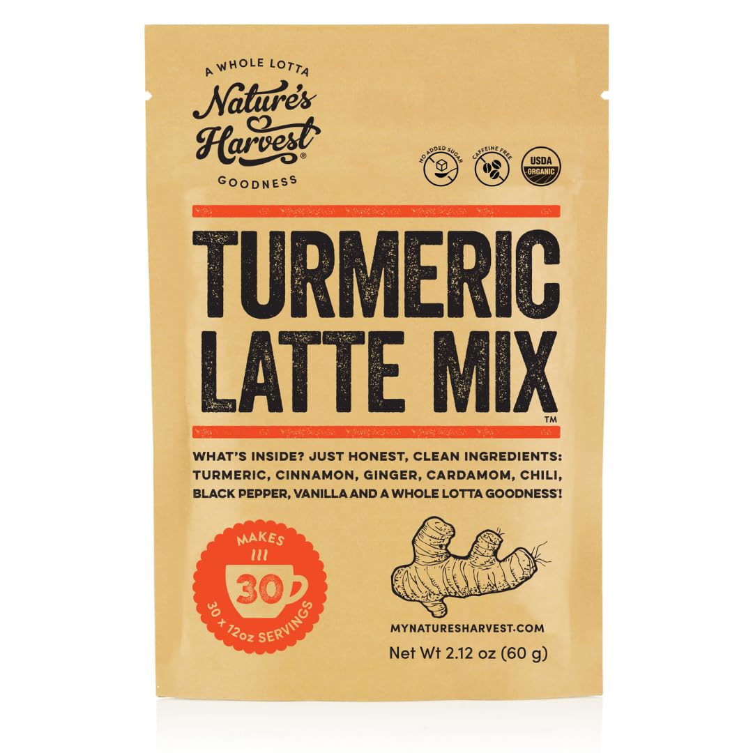 Natures Harvest Turmeric Latte Mix, Caffeine-Free Coffee Alternative, 2.12 oz Pack, 30 Servings