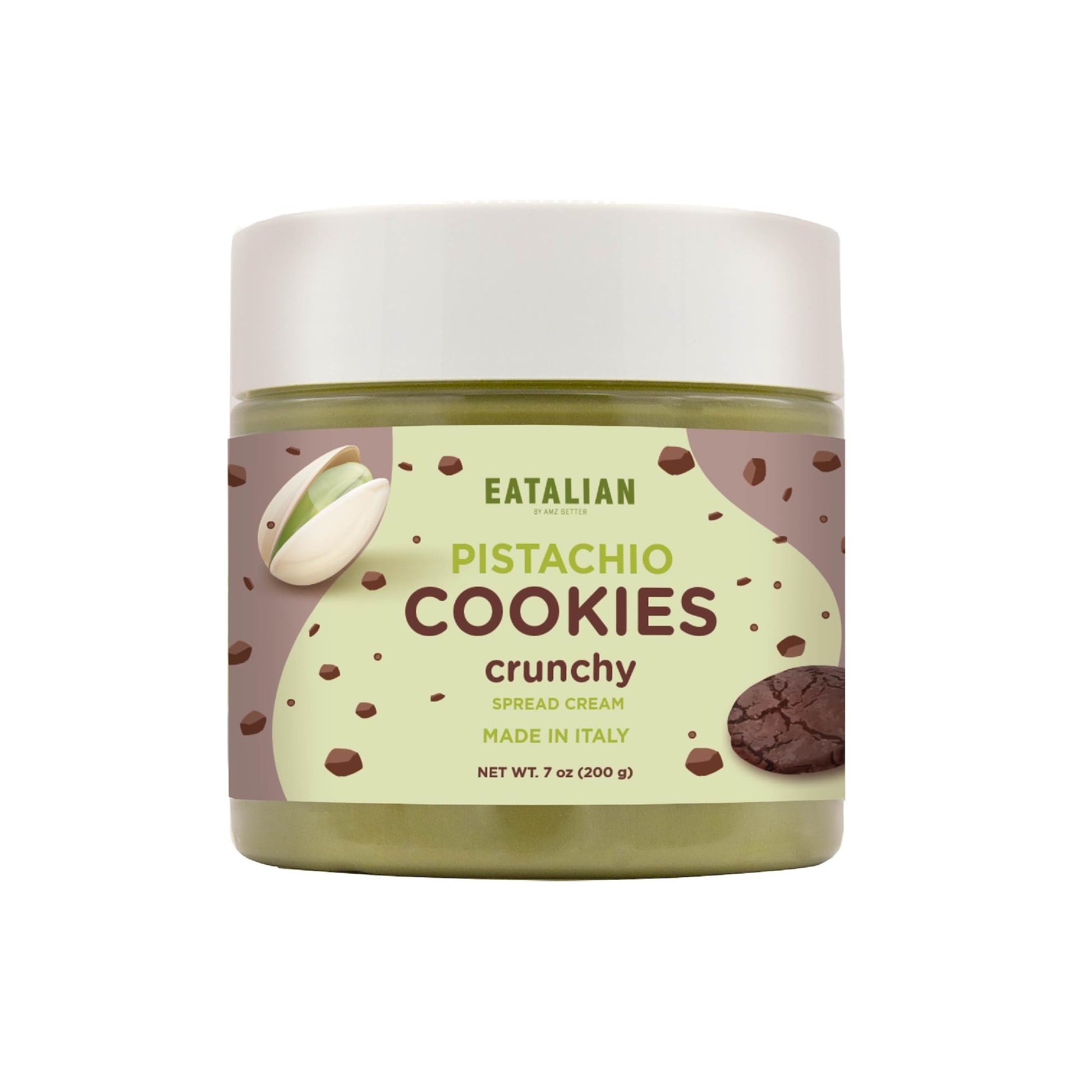 EATALIAN by AMZ BETTER Pistachio Cream with sweet crunchy biscuit, 7 oz/200 gr, Delicious spread with a uniquely sweet taste, Id