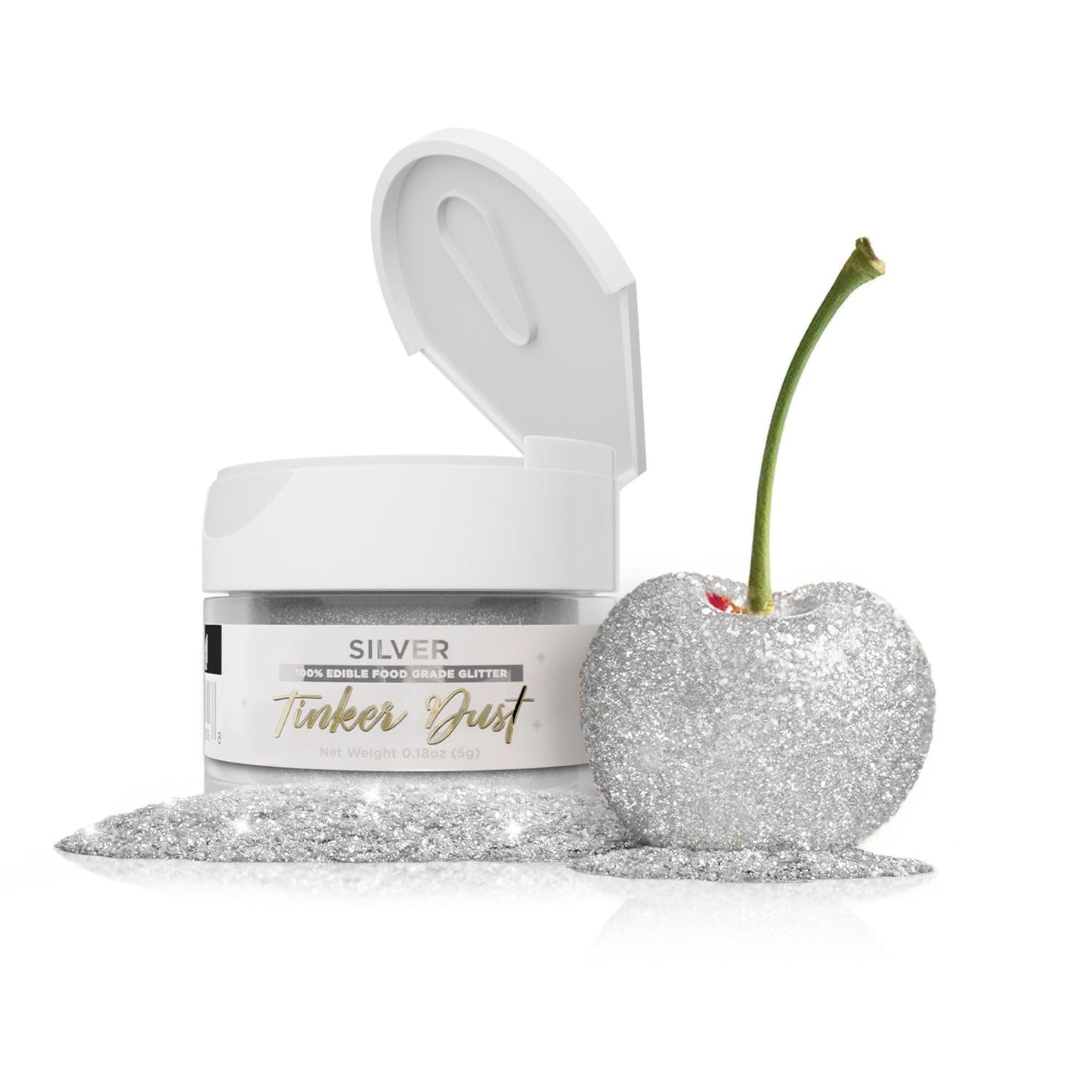 Bakell Tinker Dust - Silver (5G 1X Jar) | Edible Glitter For Cakes, Cupcakes, Cake Pops, Drinks