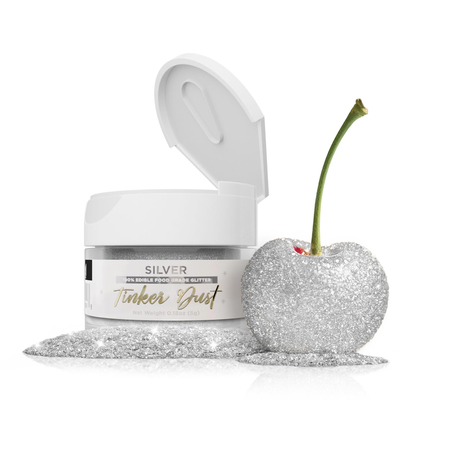 Bakell Tinker Dust - Silver (5G 1X Jar) | Edible Glitter For Cakes, Cupcakes, Cake Pops, Drinks