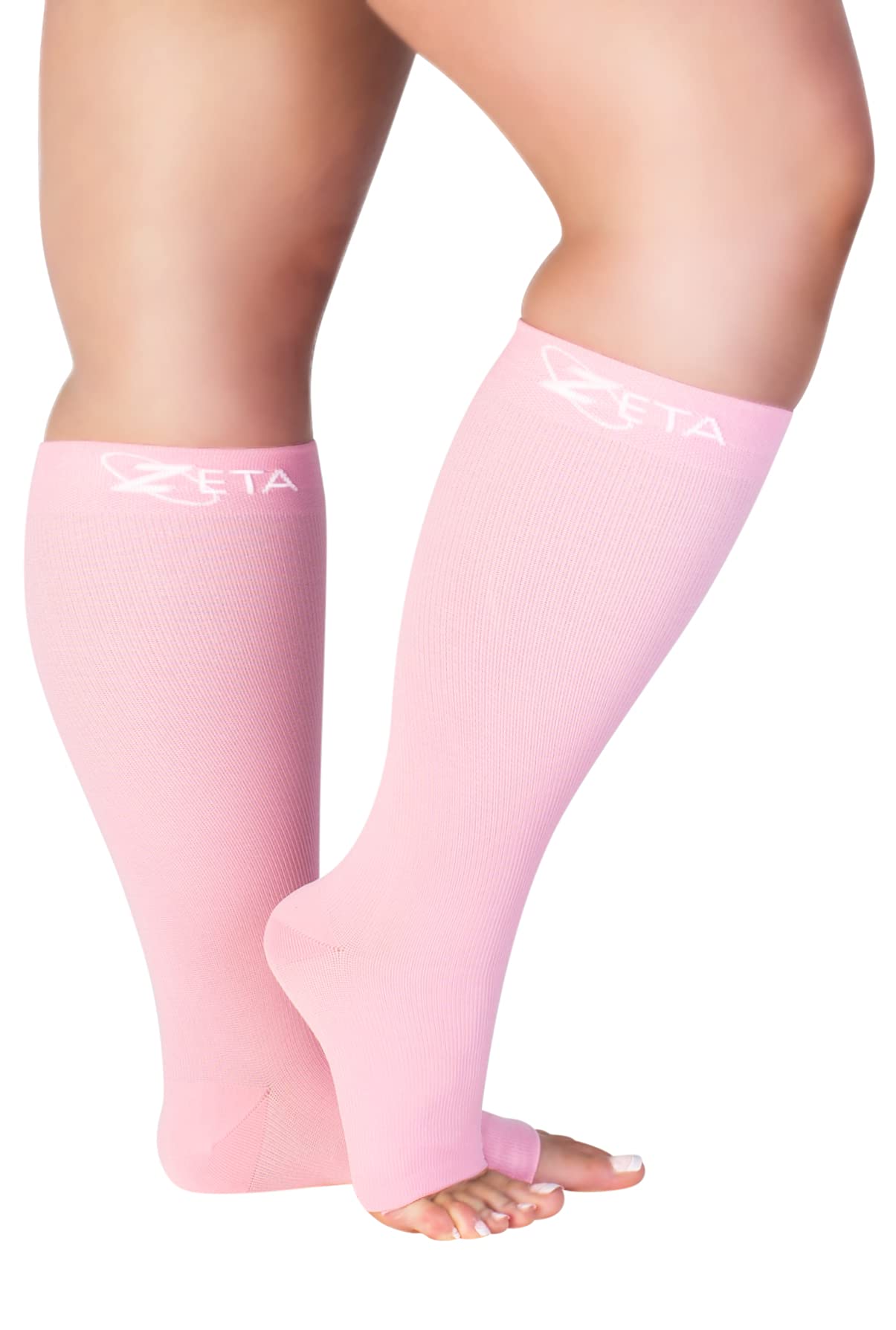 Zeta Wear Plus Size Open Toe Leg Sleeve Support Socks - Wide Calf Compression Open Toe Socks Men And Women Amazing Fit, Travel, 