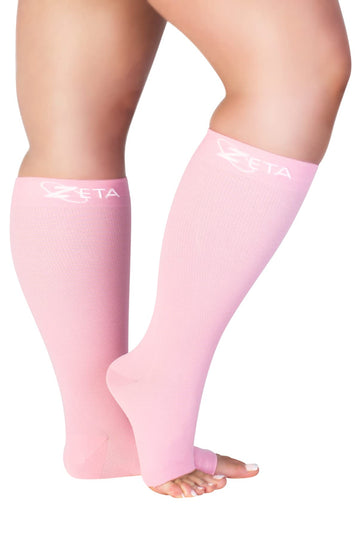 Zeta Wear Plus Size Open Toe Leg Sleeve Support Socks - Wide Calf Compression Open Toe Socks Men And Women Amazing Fit, Travel, 