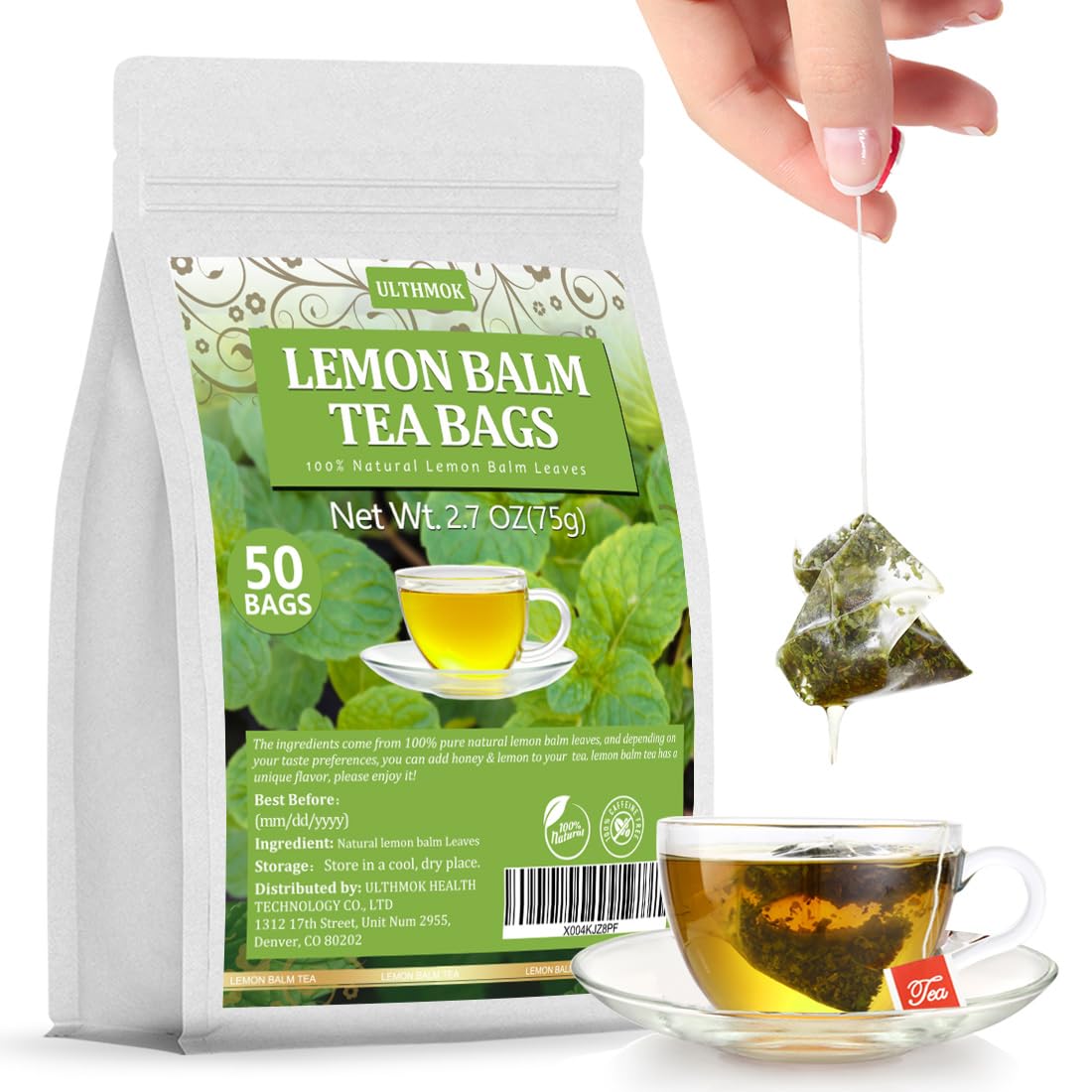 Top-Grade Lemon Balm Leaf Tea  50 Bags. Made With 100% Natural Lemon Balm Leaves  No Additive & Energy Blend Free  Promotes Relaxation & Support Digestion.
