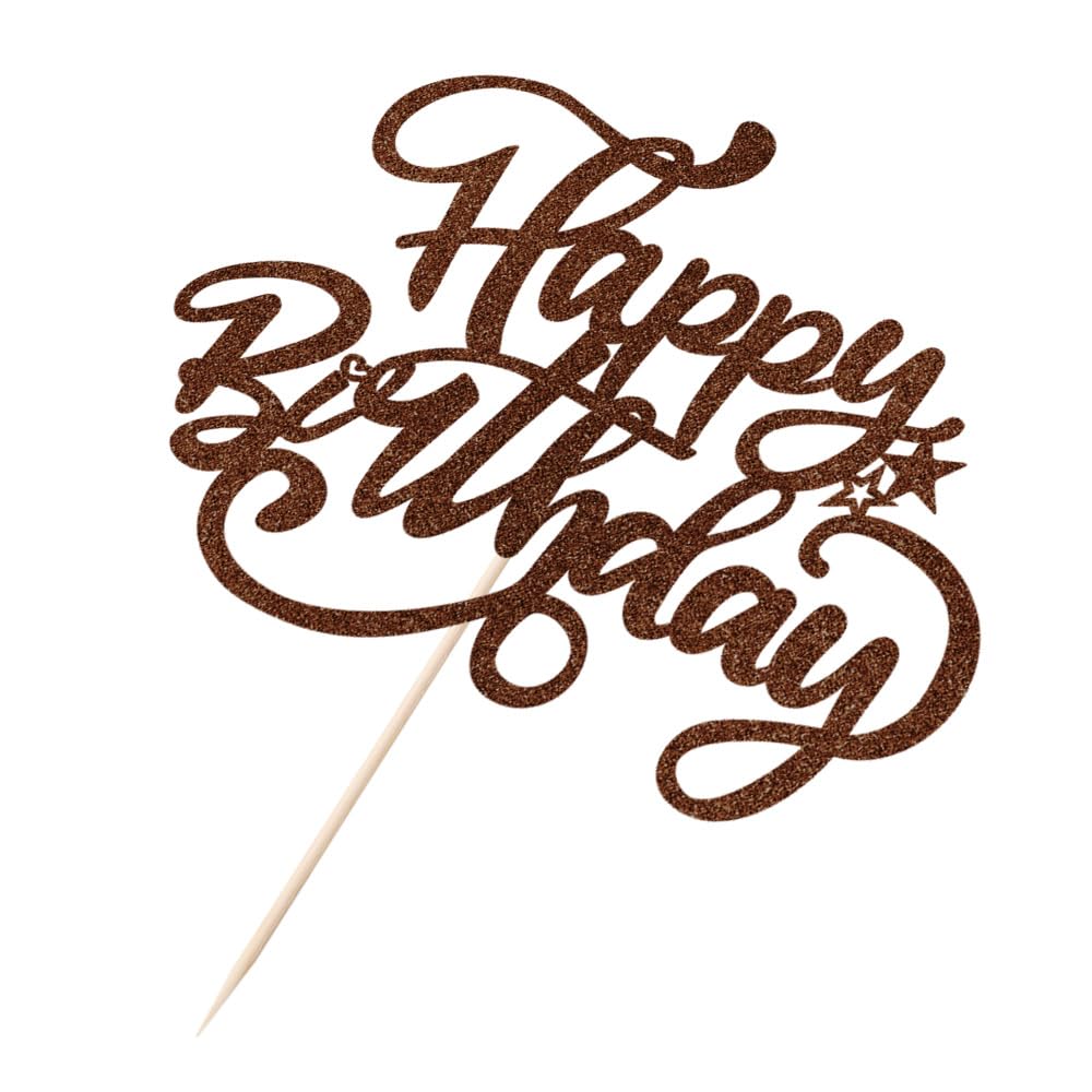 Crseniny Happy Birthday Cake Topper,Brown Glitter Birthday Sign Cake Decorations,Anniversary Party/Birthday Party Decoration Sup