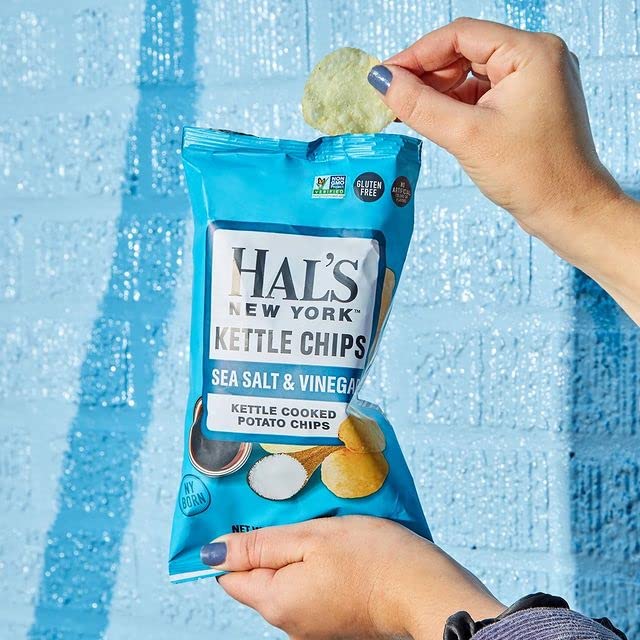 Hal'S New York Kettle Cooked Gluten Free Sea Salt & Vinegar Flavored Potato Chip Crisps, 2 Oz (Pack Of 24)