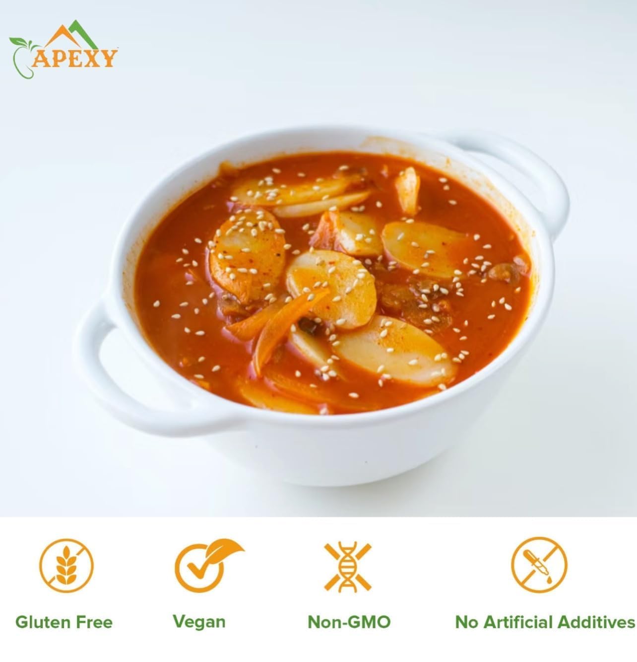 Apexy Korean Rice Cake Tteokbokkik Rice Cake, Chewy Tteok, Authentic Korean Street Food Snack, Perfect With Cheese And Ramen Noodles, No Msg, No Corn Syrup, Vegan And Gluten Free, Non-Gmo 21.16 Oz