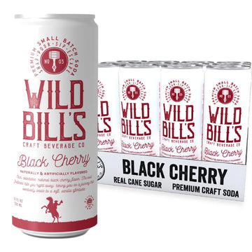 Wild Bills Black Cherry Soda - Classic Craft Soda, Caffeine Free, Gluten Free, Vegan, 12 Oz, 12 Pack