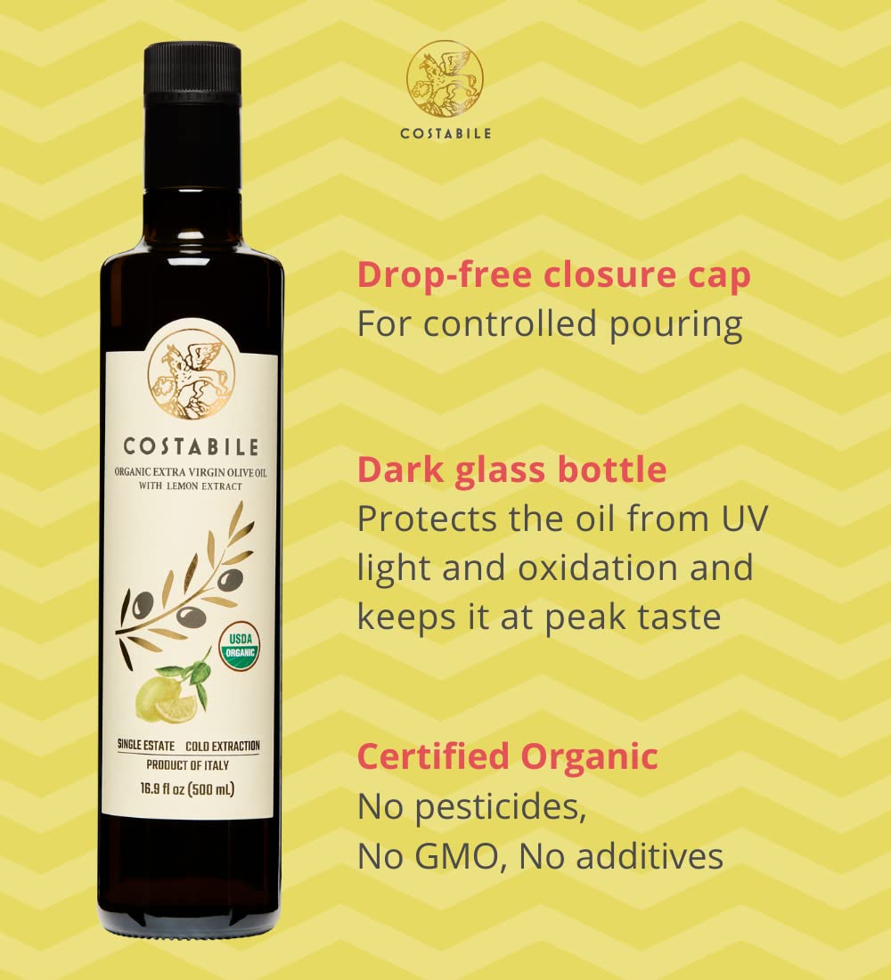 Lemon Olive Oil Extra Virgin from Puglia Italy. Organic Olive Oil from a Single Grove Infused with Lemon. Great for Baking, Sala