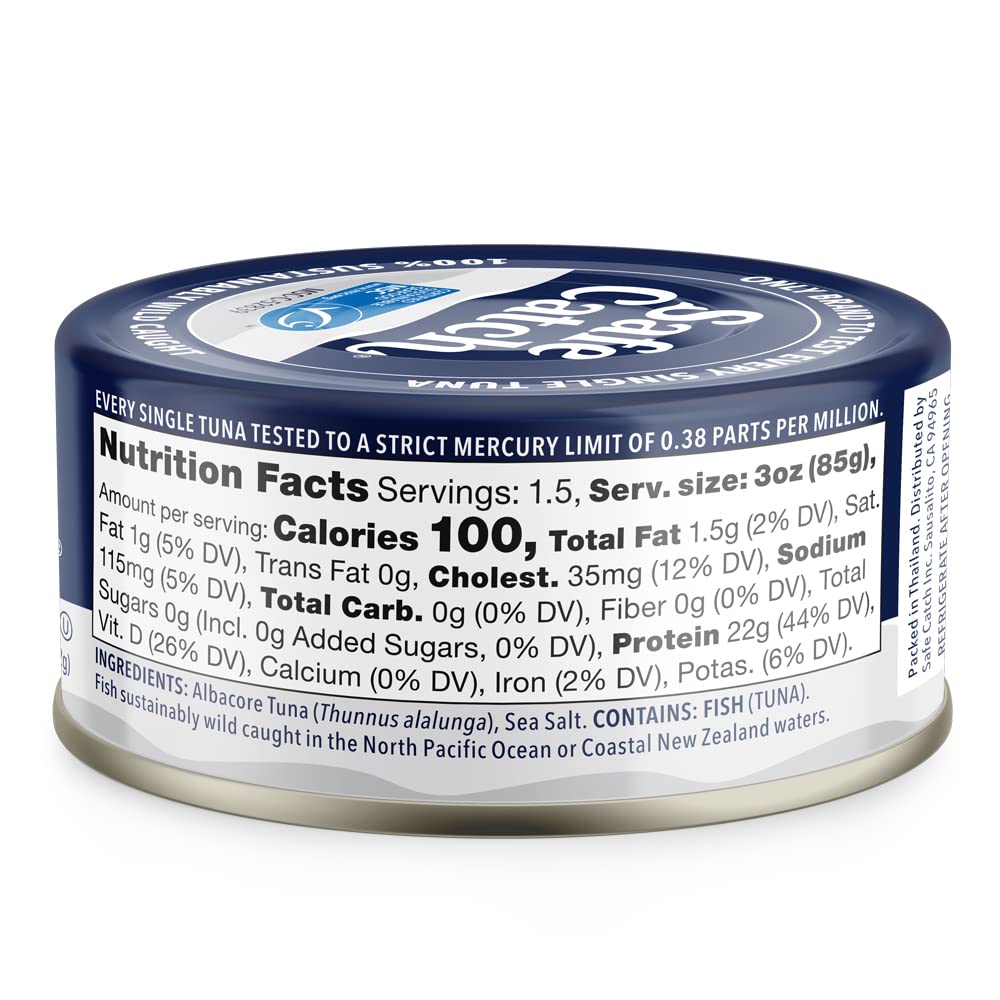 Safe Catch Wild Albacore Tuna Canned Low Mercury Can Tuna Fish Steak Gluten-Free Keto Food Non-Gmo Kosher Paleo-Friendly High Pr