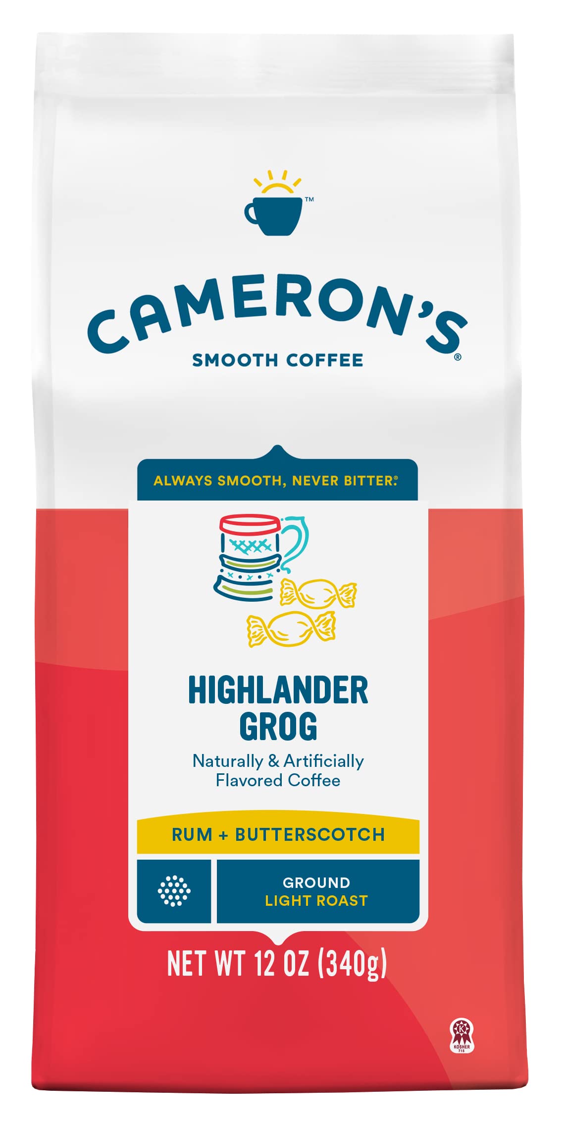 CameronS Coffee Roasted Ground Coffee Bag  Flavored  Highlander Grog  12 Ounce