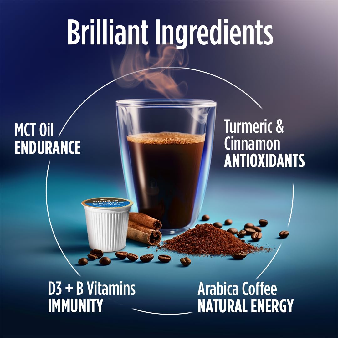 VitaCup Decaf Genius Keto Coffee Pods with MCT Oil, Turmeric & B Vitamins, 16 Count, Compatible with K-Cup malt-inspired