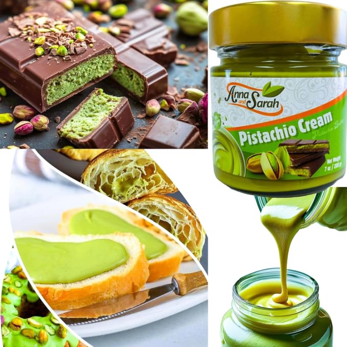Anna and Sarah Pistachio Butter Spreadable Cream, 2 Pack, 7.75 oz Glass Jar, Gluten Free, Halal