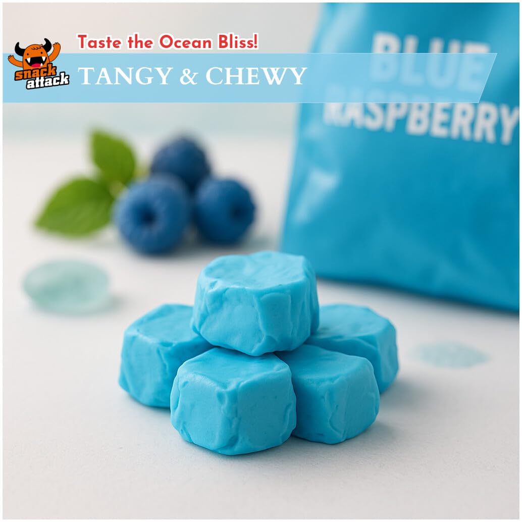 Blue Raspberry Salt Water Taffy By Snack Attack, Individually Wrapped Bulk 1Lb Bag - Chewy Saltwater Taffy Candy | Gluten-Free,