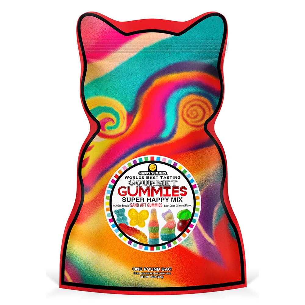 Happy Yummmies Sand Art Gummy Mix  Multi Flavor Bears  Gummy Worms  Gummy Candy Snacks (1 Pack)