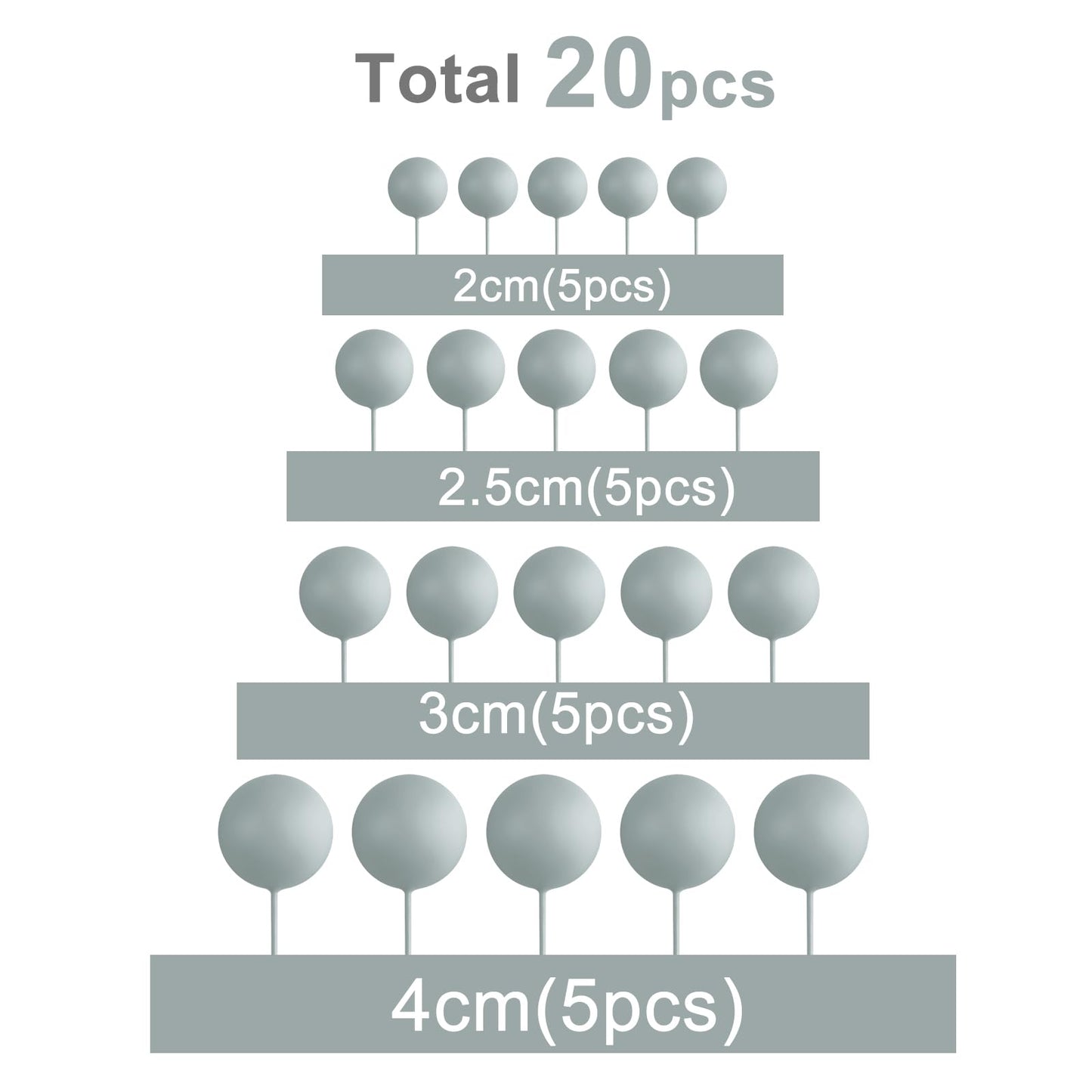 Astaron 20 Pcs Ball Cake Topper Decorations Mini Balloons Cake Topper Sticks Gray Balls Cake Picks Cake Topper Balls Cake Decora