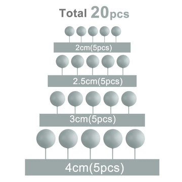 Astaron 20 Pcs Ball Cake Topper Decorations Mini Balloons Cake Topper Sticks Gray Balls Cake Picks Cake Topper Balls Cake Decora